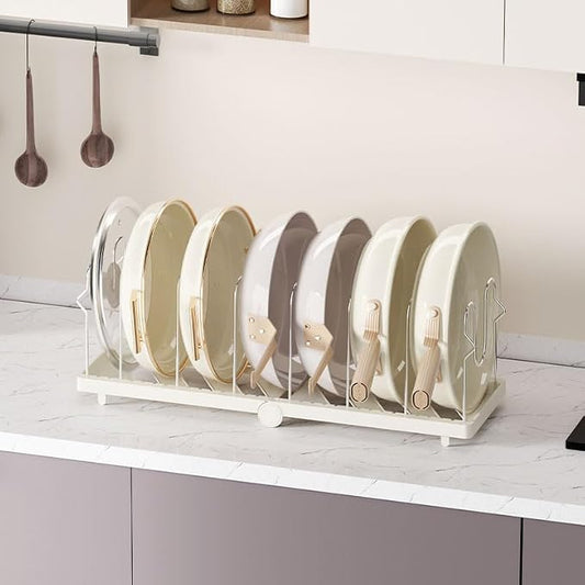 Pots and Pans Organizer under Cabinet,15.35" Height 8 Tier Pot Organizers Rack,Heavy-Duty Pot & Pan Organizer,Adjustable Pan Organizer under Cabinet Kitchen Organization and Storage,White