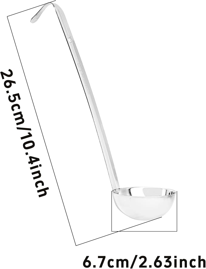 2Pcs 3oz Stainless Steel Soup Ladle, Long Handle Ladles with Pouring Rim for Cooking, Serving Soup, Sauce, Stew, Kitchen