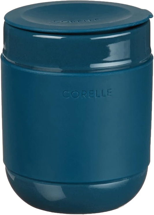 Corelle Stoneware 4-Pc Tumbler Set of 2 with Lids, Handcrafted Artisanal Travel Mug, Solid Glaze Stoneware, 13-1/2-Oz Travel Coffee Mug Set, Navy