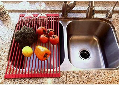 True & Tidy, Multi-Purpose Over the Sink Roll-Up Drying Rack, DR-881, Red