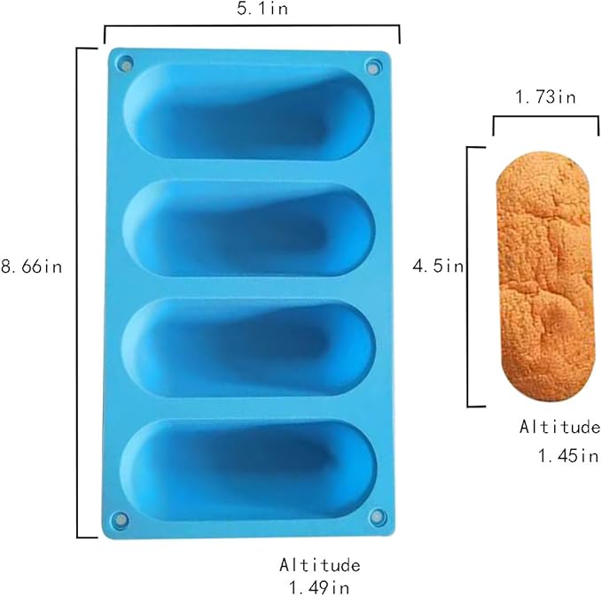 Hot Dog Bun Pan - 2 Pack 4 Cavity Silicone Molds, Non-stick French Bread Pan, Baguette Baking Tray for Sandwich Bun Rolls