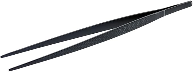Mercer Culinary 18-8 Stainless Steel Precision Plus Chef Plating Tong, Straight, 9-3/8, Matte Black