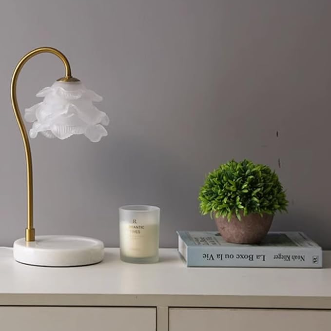 KLUFO Candle Warmer Lamp,for Jar Candles, with Petal Lampshade Marble Base,Electric Timed Dimmable Wax Melter Lamps, Flower Lampshade Candle Lamps for Home Decor, Soy Wax Candles