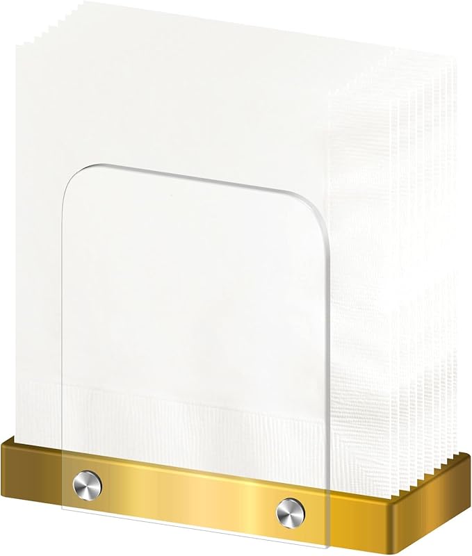 Modern Napkin Holder for Kitchen, Standing Napkin Holder for Tables, Clear Acrylic and Gold Steel Base Kitchen & Dining Room Decor