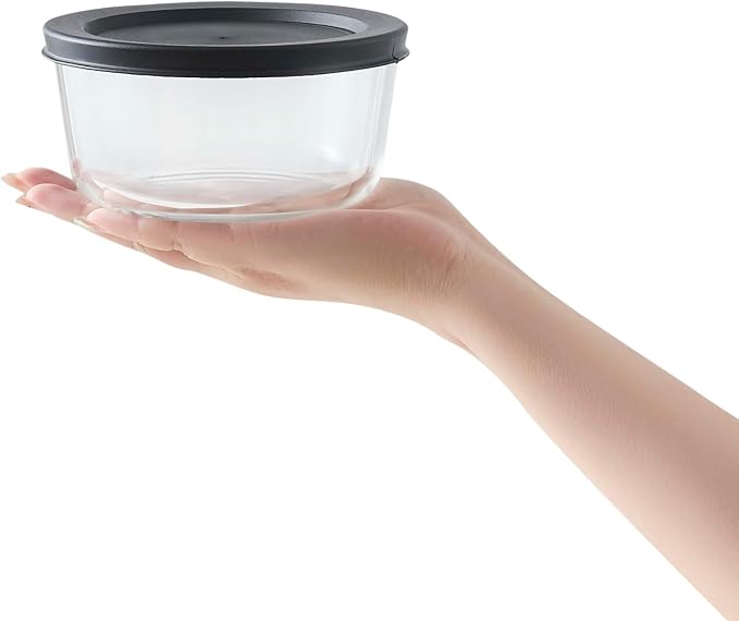 12-Piece Glass Food Storage Containers Set (6 Containers + 6 BPA-Free Lids) | 2-Cup, Leakproof | Microwave, Freezer, Oven & Dishwasher Safe | Ideal for Meal Prep & Pantry Organization, Black