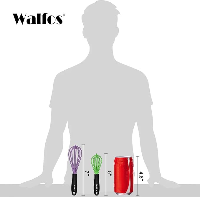 Walfos Mini Silicone Whisk, 5-7Inch, Heat Resistant (480F), Purple & Green