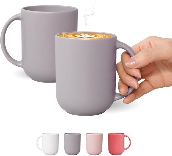 12 oz Ceramic Coffee Mug, Matte Pink White Gray Coffee Mug for Office and Home, Handmade in Korea! Set of 2 (AshGray)