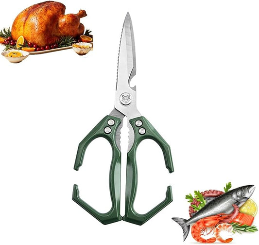 Kitchen Scissors 3.5mm Thick Blade, Heavy Duty All-Metal Shears for Cutting Poultry Bones & Meat, Ergonomic Non-Slip Handle, 5-in-1 with Bottle Opener & Fish Scaler, Rust-Proof and Dishwasher Safe