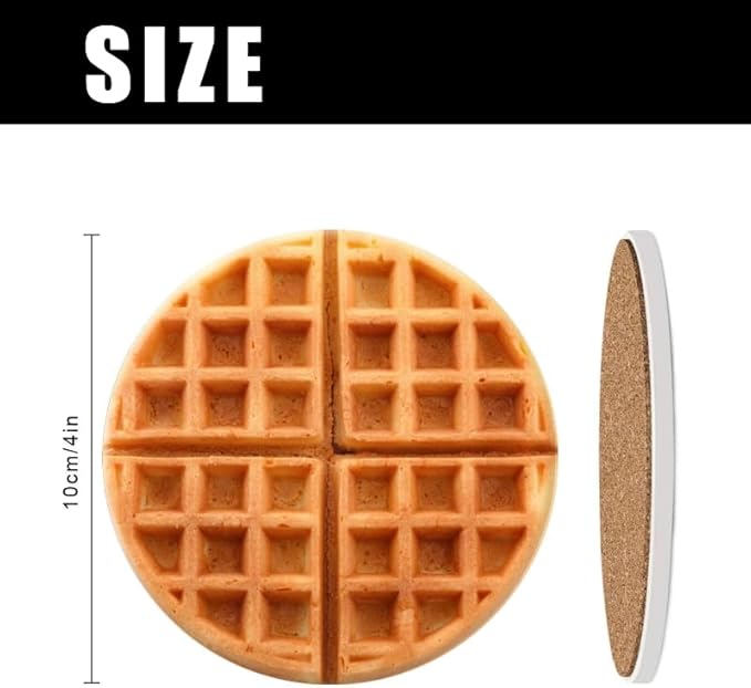 Ceramic Stone Coasters for Drinks Set of 1, Squares Araffe Waffles Round Absorbent Cup Coasters Protection for Coffee Table Kitchen Counter Decor (4 * 4 Inch)