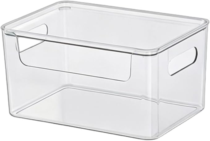 Transparent plastic storage box with lid and handle, stackable kitchen organizer for refrigerator, cabinet, pantry, bathroom, and office (Transparent color (with lid), S)