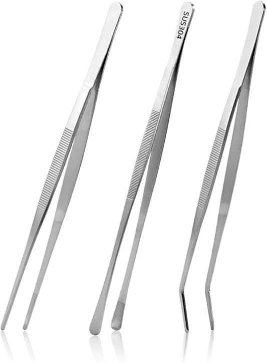 3PCS Kitchen Tweezers Set, 12 Inch Stainless Steel Cooking Tongs