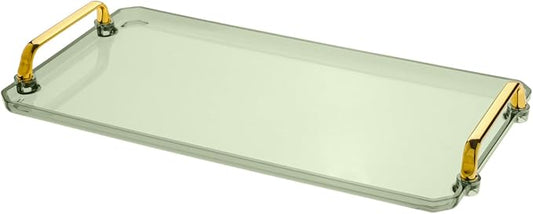 Serving Tray with Handles Serving Tray Valet Tray Plastic Serving Trays for Party, Kitchen, Bathroom, Dessert Table, Cupcake Display, Acrylic Tray for Ottoman Coffee Table, Decorative Trays (Green)