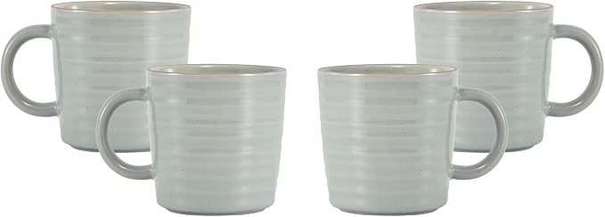 Bico Ceramic Coffee Mugs Set of 4, 17 oz Stoneware Coffee Cups with Handle and Ribbed Texture, Lead-Free Microwave and Dishwasher Safe, Warm Earthy Mug Set for Tea, Latte, Hot Chocolate (Sage Green)