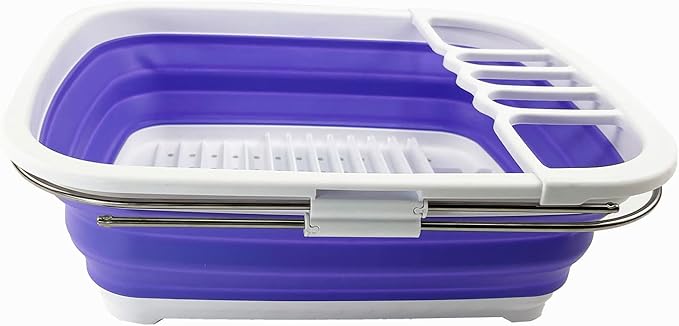 SAMMART 8L (2.11Gallons) Expandable Collapsible Dish Drainer - Foldable Drying Rack - Space Saving Kitchen Storage Tray (White/Very Peri, 1)