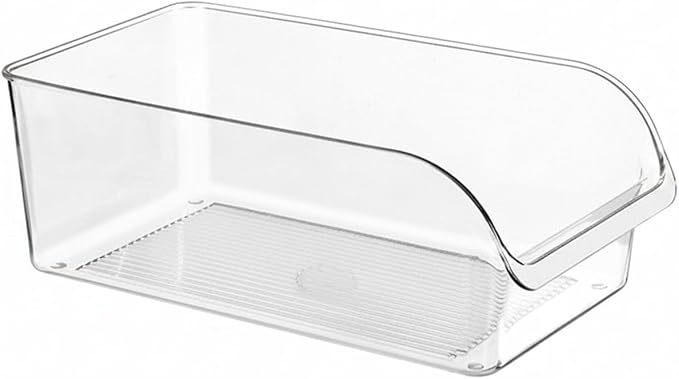 Refrigerator Storage Bin for Organization, Clear PET Plastic Food Container with Handles, Slide-Out Organizer Box for Fridge Shelves, Pantry, and Countertop, 10.2 x 7.1 x 3.1 Inches
