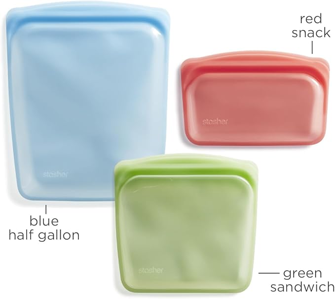 Stasher Silicone Reusable Storage Bags, 3-Pack, Reusable Freezer Bags, Microwave, Dishwasher, Oven Safe, Sous Vide, Premium Lunch Containers, Eco Friendly, Food Storage Bags, Snack Bags, Multicolor | Reusable Food Bag