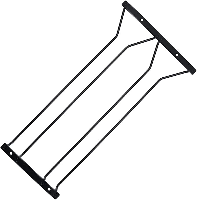 40cm Black Wine Glass Rack, Stemware Rack, Wire Hanging Rack, Under Cabinet Metal Wine Glass Holder (2 Rows,1 Pack)