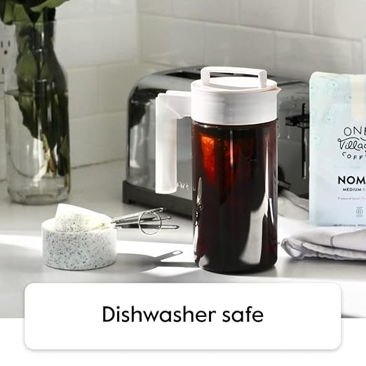 Takeya Deluxe Cold Brew Coffee Maker - BPA-Free Tritan Pitcher with Airtight Leakproof Lid, Silicone Grip Handle, Fine-Mesh Filter - Shatter-Proof, Dishwasher Safe, Made in USA - 2 Quart/Stone