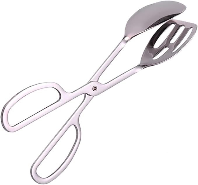 Food Tongs, Stainless Steel Salad Tongs with Scissor Handles, 10inch Serving Tongs for Buffet Party Catering, Cooking, Barbecue, Pastry, Sandwich, Ice, Food Bread Dessert (Silver)