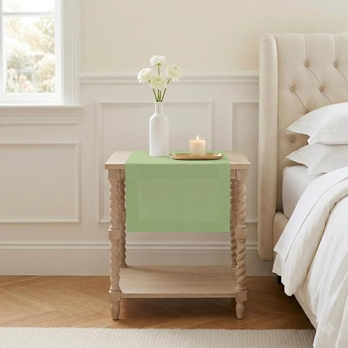 Classic Linen™ by D'Moksha Sage Green Table Runner 48 Inches, 100% Pure Linen, Coffee Table Runner, 14 x 48 Inch for Dresser Tables- Summer, Father's Day