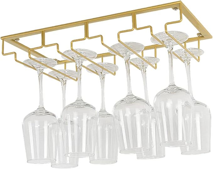 Under Cabinet, Stemware Wine Glasses Storage Hanger Metal Organizer, Hanging Stemware Holder for Bar Kitchen Black (3 Rows)