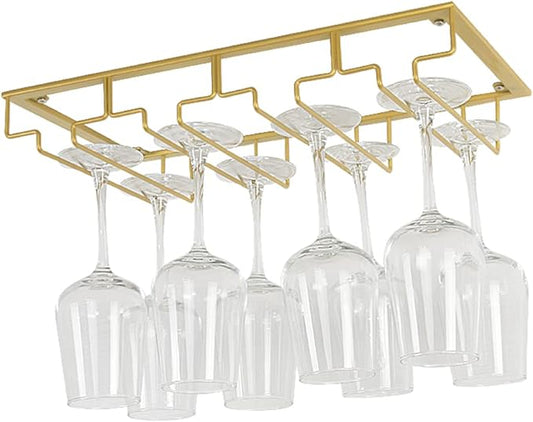 Under Cabinet, Stemware Wine Glasses Storage Hanger Metal Organizer, Hanging Stemware Holder for Bar Kitchen Black (3 Rows)