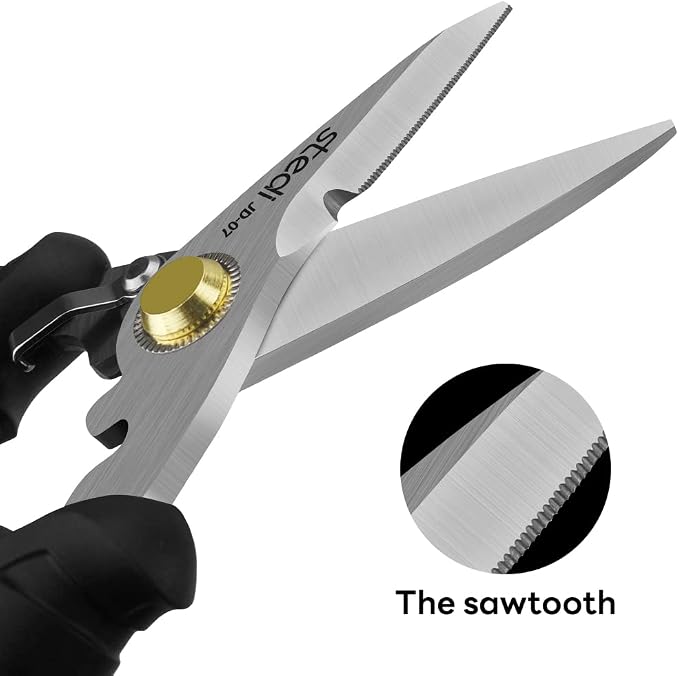 stedi Scissors Heavy Duty, Multi-Purpose Shears with Finely Serrated High Carbon Stainless Steel Blades -Easy Cutting Electrical Cable Notch, Insulation, Non-Slip Comfortable Handle, Soft Cable