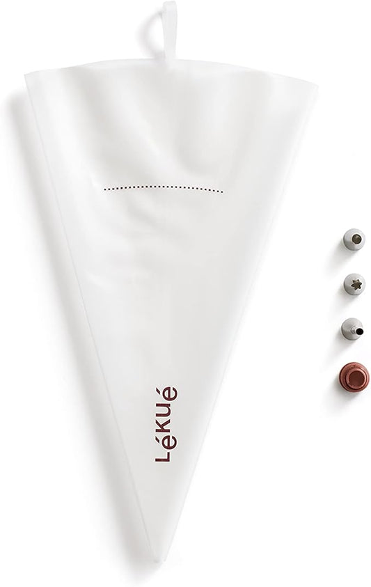 Lékué Reusable 5 piece Set, 15.7 x 8.9inch piping bag, Clear