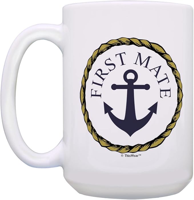 ThisWear Captain First Mate Couples Sailing Nautical Boat Decor 2 Pack 15oz Ceramic Coffee Mugs Set Nautical Classic