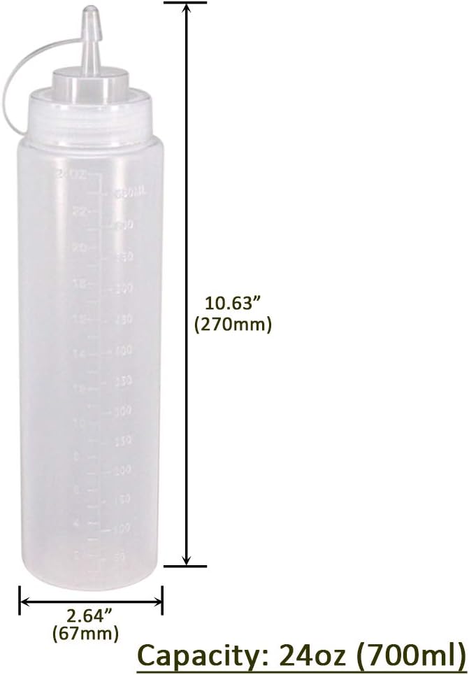 8 Pack 24 oz Plastic Squeeze Squirt Condiment Bottles with Cap Lids - Perfect for Condiments, Oil, Icing, Liquids–Set of 8 with extra 8 Chalk Labels and 1 Pen
