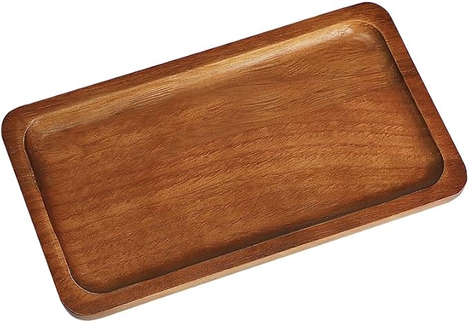 Small Wooden Tray (7.5 x 4.1 inch), Rectangular Serving Tray | for Coffee Tables, Dessert, Snack, Fruit, Acacia Wood Platter for Vegetable, Decor Restaurant