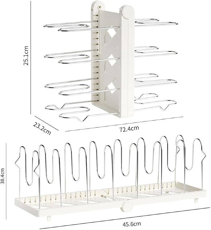 Pots and Pans Organizer under Cabinet,15.35" Height 8 Tier Pot Organizers Rack,Heavy-Duty Pot & Pan Organizer,Adjustable Pan Organizer under Cabinet Kitchen Organization and Storage,White