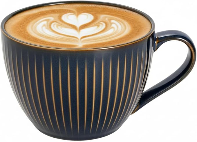 Ceramic Large Coffee Mugs with Handles, 24 oz Coffee Cups, Large Soup Mugs for Hot Chocolate, Cappuccino, Ramen, Oatmeal, Soup Mugs with Handles, Dishwasher and Microwave Safe((Vertical Stripe Blue)