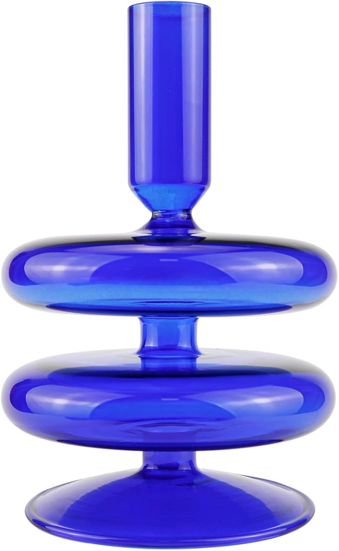 Glass Candle Holder for Taper Candles,Clear Decorative Candle Sticks Holders for Wedding Valentines Day Birthday Party Centerpiece (Dark Blue)