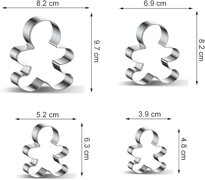 Gingerbread Man Cookie Cutter Set - 4 Pieces Assorted Sizes Large Bulk Gingerbread Men Cookie Cutters Fondant Biscuit Mold for DIY Chirstmas Day Holiday Party Decorations - Stainless Steel Azflyife