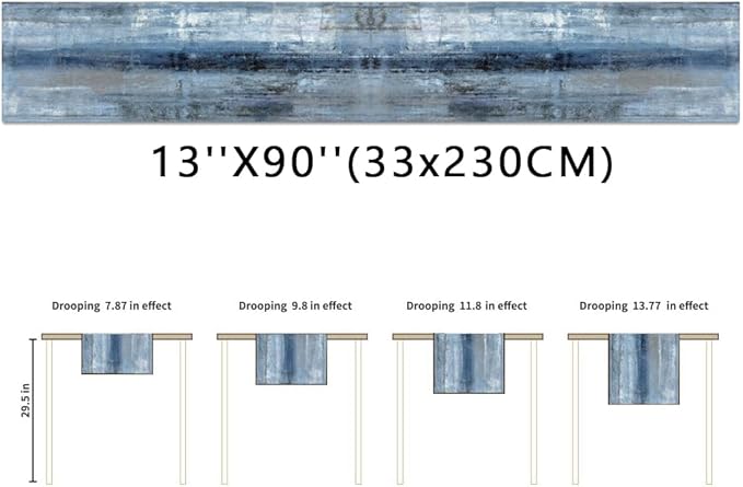 Blue Grey Table Runners Modern Art Farmhouse Linen Table Runners Dresser Scarves Retro Rustic Style for Party Kitchen Dining Table Coffee Holiday Party Decor (13"x 90", Blue Grey)
