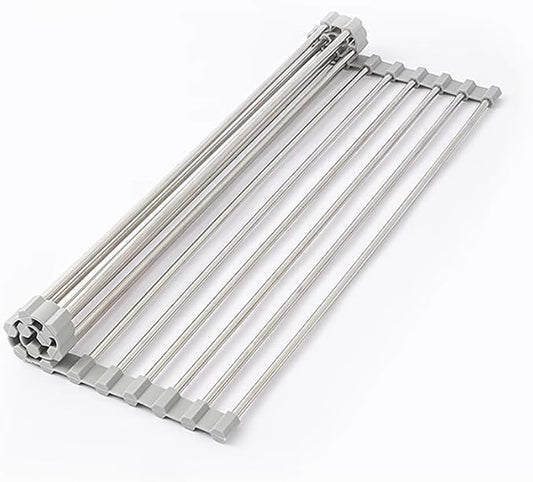 Over Sink Dish Drying Rack, Roll up Dish Drying Rack, 304 Stainless Steel Over The Sink Dish Drainer Rack,Foldable Dish Rack