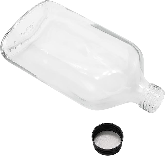 Tebery 15 Pack Glass Flask Liquor Bottle with Black Caps, 12OZ Drink Bottles for Beer Milk Beverage Perfume Oil Sauce Whiskey Soda Liquid