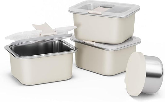 Bakpoco Stainless Steel Snack Lunch Containers for Kids, 3 Packs 12 oz Leak-Proof Lunch Box Containers, Microwave-Safe, Convenient Metal Small Food Storage Container with Lid for School, Work