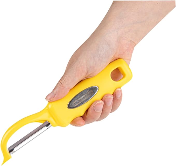 Restaurantware Comfy Grip 7.5 Inch Vegetable Peeler 1 Durable Potato Peeler - Sharp Swivel Blade Ambidextrous Handle Yellow Stainless Steel Veggie Peeler Built-In Blemish Remover
