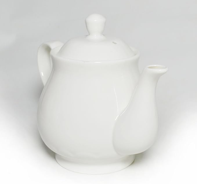 White Porcelain Teapot 400ml, Small Lotus Tea Pot Coffee Tea Water Pot Vintage Ceramic Gooseneck Little Kettle (14oz)