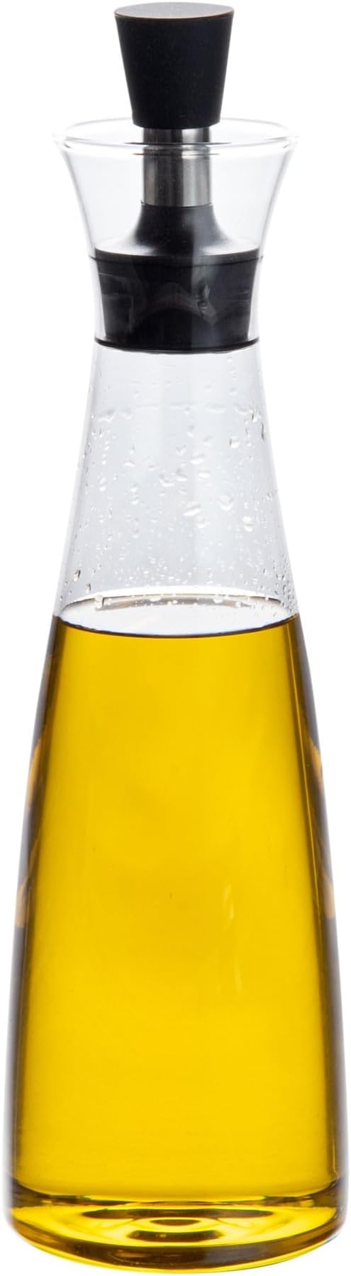 Restaurantware-Forma Professional 3 x 3 x 10.5 Inch Glass Oil Drizzler, 1 Borosilicate Olive Oil Dispenser - 17-Ounce Capacity, Stainless Steel Spout, Glass Bottle Dispenser, Silicone Cap, For Oils