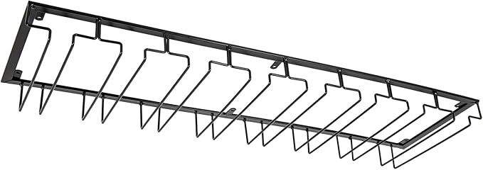 Under Cabinet Wine Glass Rack, 8 Row Large Capacity Metal Stemware Hanger, Hanging Glasses Storage Holder, Upside Down Stemware Organizer for Kitchen Bar Cabinet