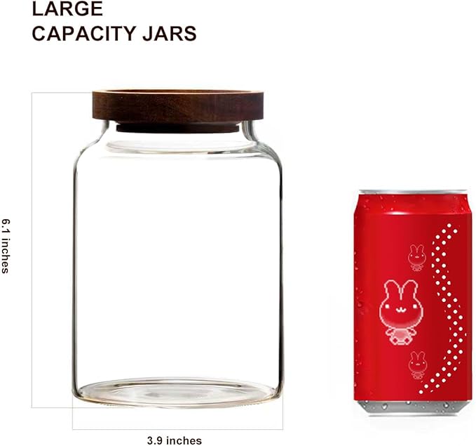 2-Pack Glass Storage Jars with Wooden Lids Single 41 fl oz/1200ml, Glass Canister Set,Airtight Containers for Kitchen Dry Goods, Coffee, Tea, Sugar,Flour ,Candy, Cookie, Pasta