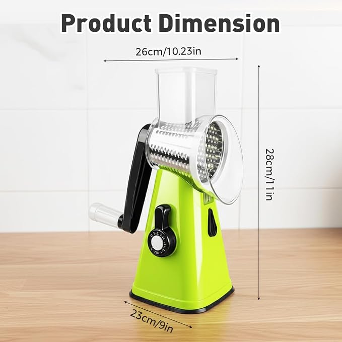 5 In 1 Food Chopper, 2026 New Rotary Cheese Grater - 3 Interchangeable Blades Manual Speed Round Food Slicer, Nut Grinder with Strong Suction Base (White)