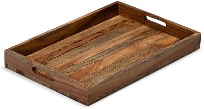 Acacia and Mango Wood Serving Tray, 16 x 11 Inches, Brown, 1 lb