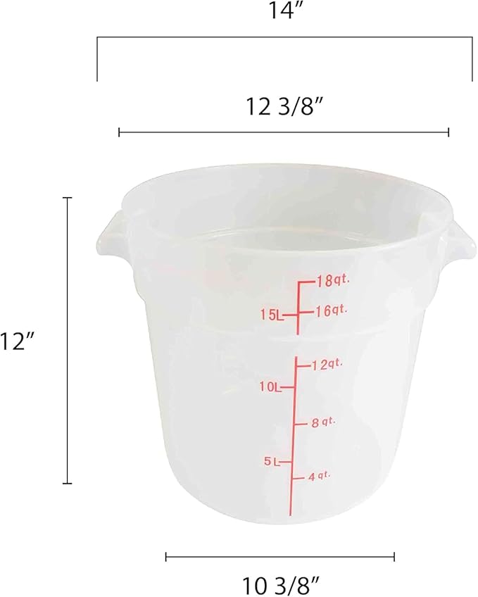 TrueCraftware- 18 Qt. Round Food Storage Container Translucent Polypropylene- Commercial Food Storage Containers Meal Prep Containers Reusable Food Containers for Pantry Kitchen Storage Organization