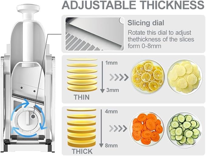 Safer Mandoline Slicer For Kitchen, Potato Slicer for Chips, Vegetable & Food Cutter, Thickness Adjustable 0.1-8 mm, Kitchen Faster Slice Artifact (Only Slicer)