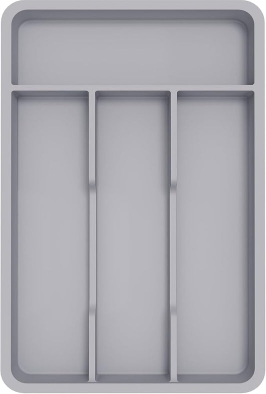 Lifewit Silverware Drawer Organizer Tray, Plastic Cutlery Storage for Kitchen, Flatware and Utensil Holder Divider for Spoons Forks Knives Tableware, 7.8 x 12.4", 4 Slots, Gray