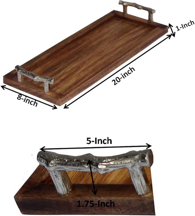 Plain Wooden Serving Tray Perfect for Dining Medium and Large with Rustic Handle, Kitchen & Home Decor Stylish & Durable Food & Drink Platter for Parties (20 x 8)